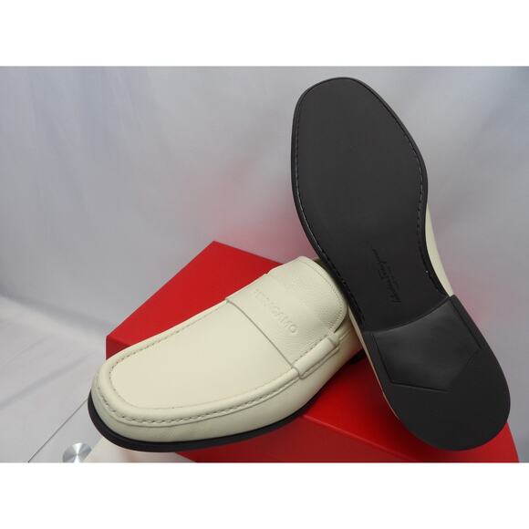 NIB FERRAGAMO DUPONT OFF WHITE LEATHER LOGO PENNY LOAFERS 10 EE ITALY main image 9